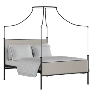 Waterloo iron/metal upholstered bed in black with mist fabric - Thumbnail