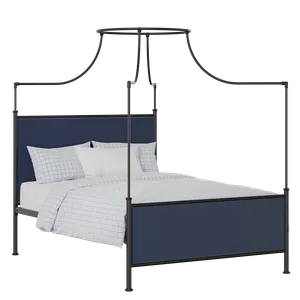 Waterloo iron/metal upholstered bed in black with blue fabric - Thumbnail