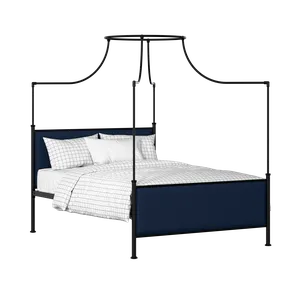 Waterloo iron/metal upholstered bed in black with blue fabric - Thumbnail