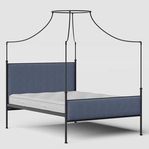 Waterloo iron/metal upholstered bed in black with blue fabric - Thumbnail