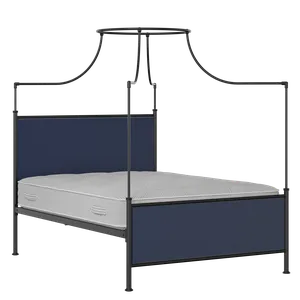 Waterloo iron/metal upholstered bed in black with blue fabric - Thumbnail
