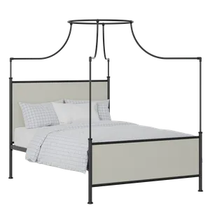 Waterloo iron/metal upholstered bed in black with oatmeal fabric - Thumbnail