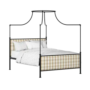 Waterloo iron/metal upholstered bed in black with Romo Kemble Putty fabric - Thumbnail