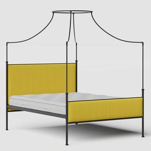 Waterloo iron/metal upholstered bed in black with sunflower fabric - Thumbnail