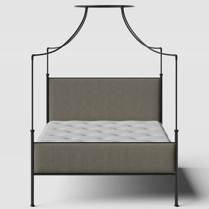 Waterloo iron/metal upholstered bed in black with grey fabric - Thumbnail