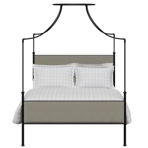 Waterloo iron/metal upholstered bed in black with grey fabric - Thumbnail