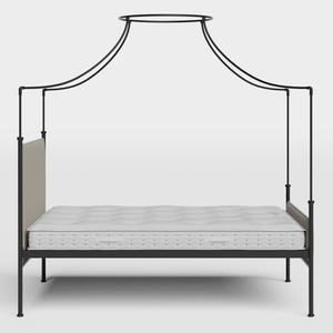 Waterloo iron/metal upholstered bed in black with grey fabric - Thumbnail