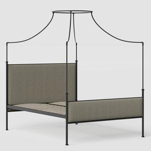 Waterloo iron/metal upholstered bed in black with grey fabric - Thumbnail