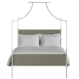 Waterloo iron/metal upholstered bed in ivory with grey fabric - Thumbnail