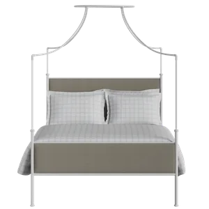 Waterloo iron/metal upholstered bed in white with grey fabric - Thumbnail