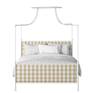 Waterloo iron/metal upholstered bed in white with grey fabric - Thumbnail