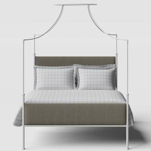 Waterloo iron/metal upholstered bed in white with grey fabric - Thumbnail