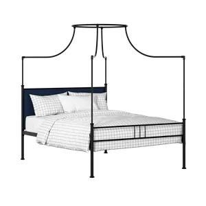 Waterloo Zero ijzeren bed in zwart met blauw stof - Thumbnail