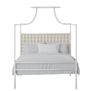 Waterloo Zero iron/metal upholstered bed in ivory with grey fabric - Thumbnail