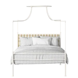 Waterloo Zero iron/metal upholstered bed in ivory with grey fabric - Thumbnail