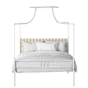 Waterloo Zero iron/metal upholstered bed in white with grey fabric - Thumbnail