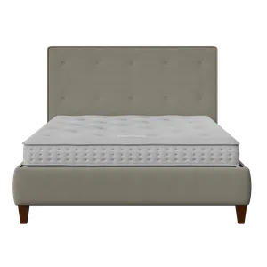 Yushan Buttoned letto imbottito in tessuto grigio con materasso - Thumbnail