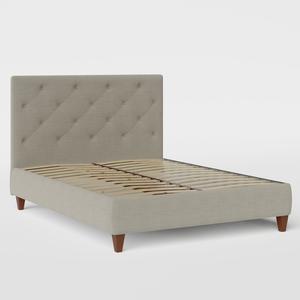 Yushan Deep Buttoned upholstered bed in grey fabric - Thumbnail