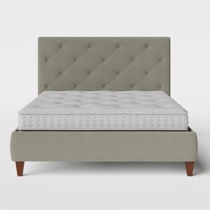 Yushan Deep Buttoned upholstered bed in grey fabric with Juno mattress - Thumbnail