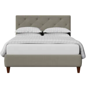 Yushan Deep Buttoned upholstered bed in grey fabric - Thumbnail