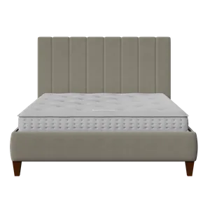 Yushan Pleated cama tapizada en tela gris con colchón - Thumbnail