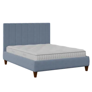 Yushan Pleated upholstered bed in blue fabric - Thumbnail