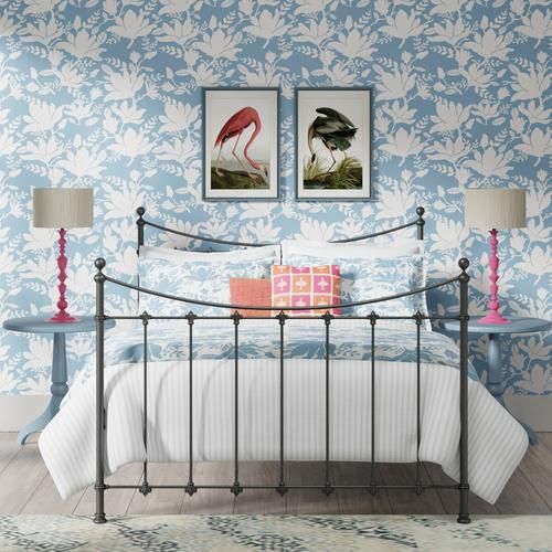 Chatsworth iron bed - Black iron bed in a blue bedroom - Thumbnail