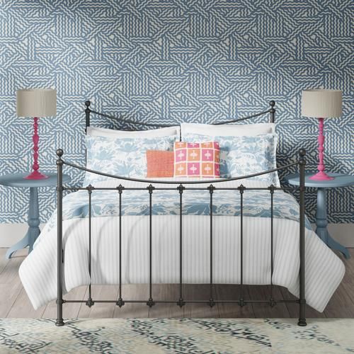 Chatsworth iron bed - Black iron bed in a blue and pink bedroom - Thumbnail