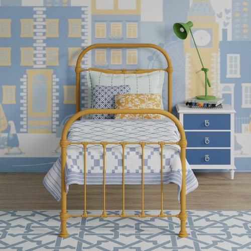 Timolin single iron bed - Blue and orange bedroom - Thumbnail